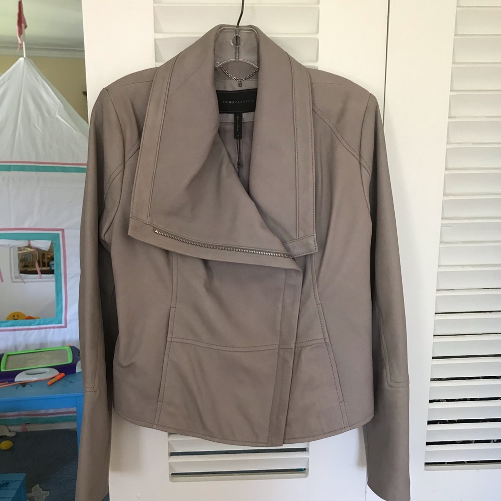 SOLD.   Bcbg leather Grey jacket SOLD